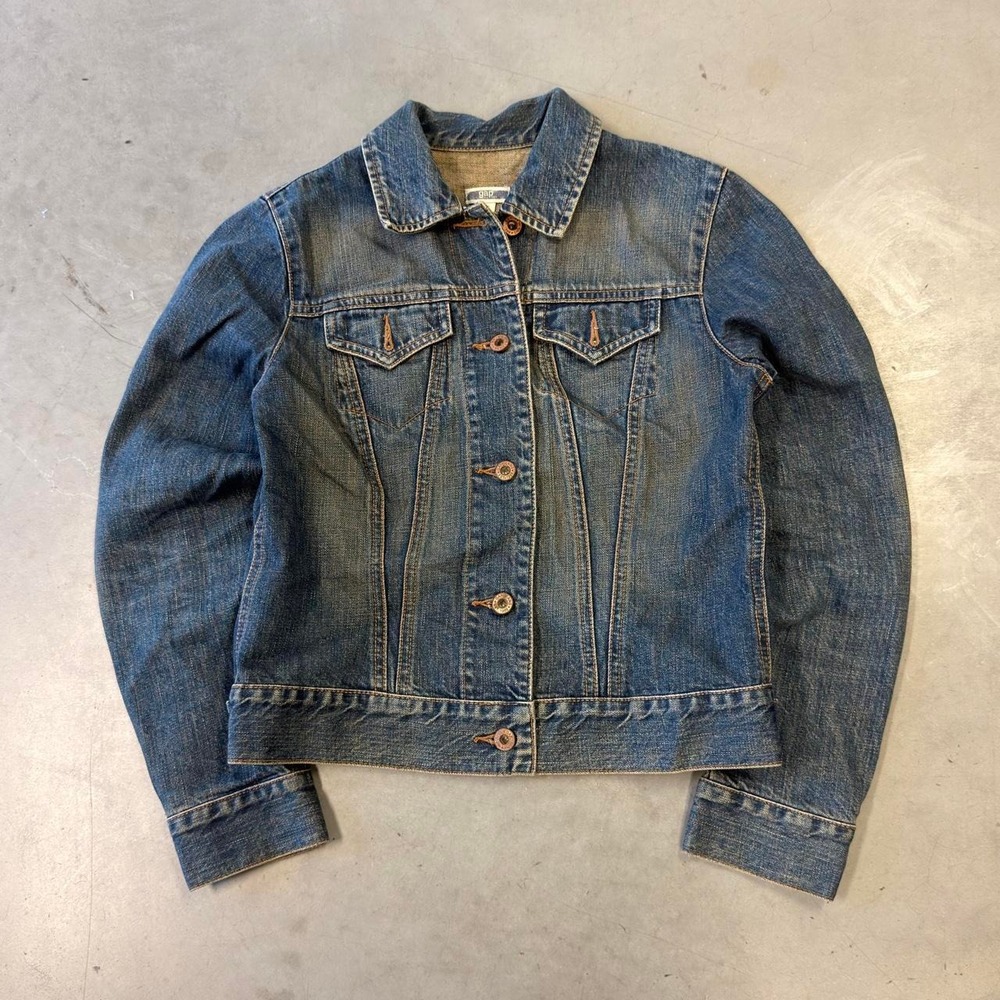 Vintage y2k women's gap faded dark Wash fitted denim trucker jacket